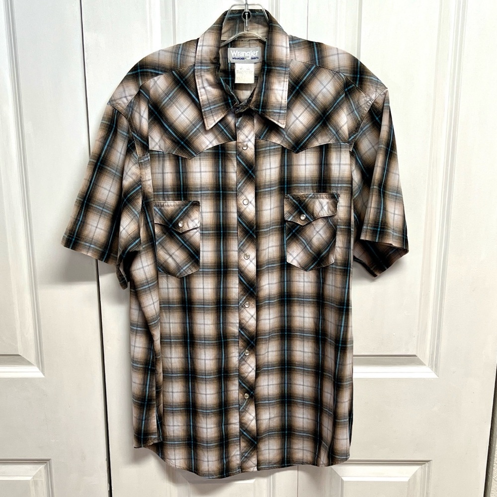 Wrangler Short Sleeve Plaid Snap Down Shirt Size XL